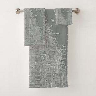 Skizze der Chicago-Stadt-Karte Badhandtuch Set