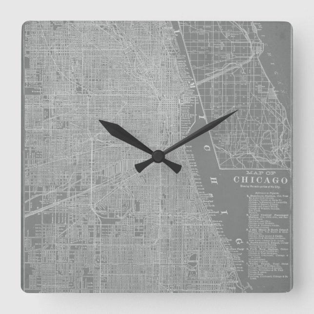 Skizze der Chicago-Stadt-Karte Quadratische Wanduhr (Vorderseite)