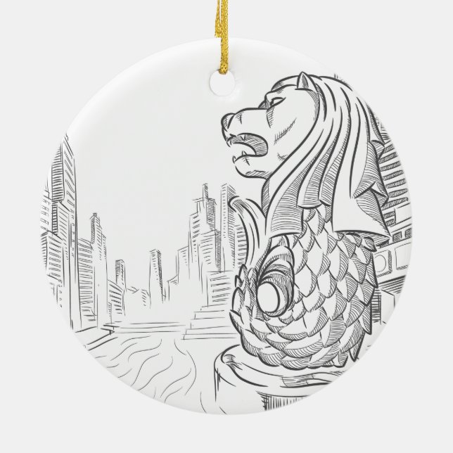 Skizze der Singapur-Tourismus-Sehenswürdigkeit - Keramik Ornament (Hinten)