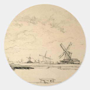 Skizze der Windmühlen-Aufkleber Runder Aufkleber