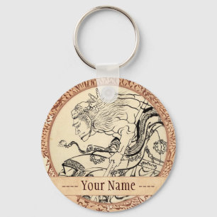 Skizze des Samurai-Kriegers mit Löwemaske Hokusai Schlüsselanhänger