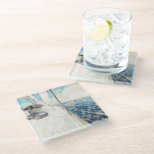 Skizze des Segelschiffes, das durch das Meer surft Glasuntersetzer