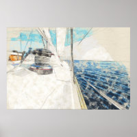 Skizze des Segelschiffes, das durch das Meer surft