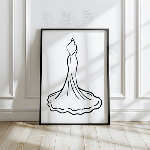 Skizze eines Brautkleides mit verspielter Handzeic Poster