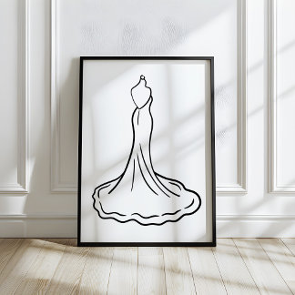 Skizze eines Brautkleides mit verspielter Handzeic Poster