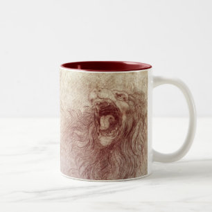 Skizze eines Brüllenlöwes (rote Kreide auf Papie Zweifarbige Tasse
