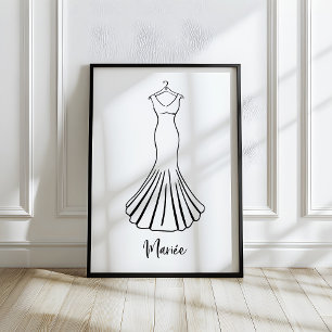 Skizze eines französischen Brautkleides mit Laune Poster