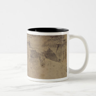 Skizze eines Geschäftes mit neun riesigen amphora Zweifarbige Tasse