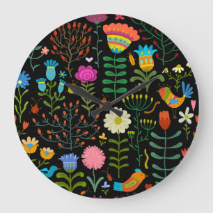 Skizze floral, nahtloses künstlerisches Muster. Große Wanduhr