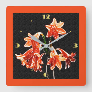 Skizze für Taglilien - Mandarinorange und Rost Quadratische Wanduhr