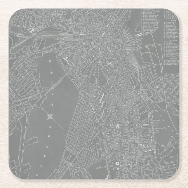 Skizze von Boston City Map Rechteckiger Pappuntersetzer (Vorderseite)