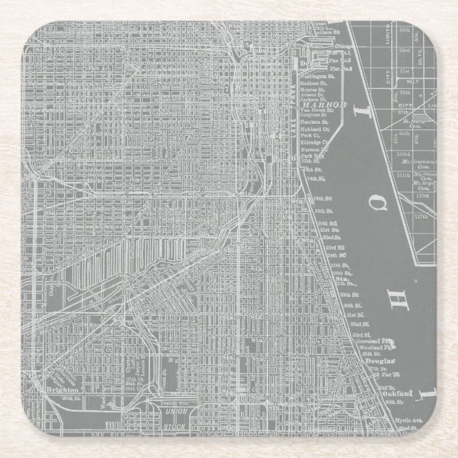 Skizze von Chicago City Map Rechteckiger Pappuntersetzer (Vorderseite)