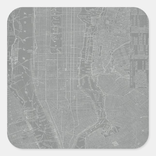 Skizze von New York City Map Quadratischer Aufkleber (Vorderseite)