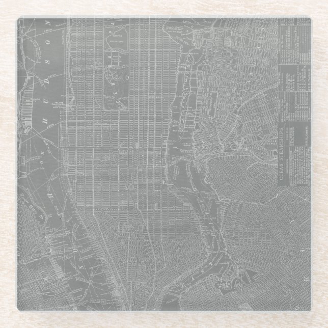 Skizze von New- York Citykarte Glasuntersetzer (Vorderseite)