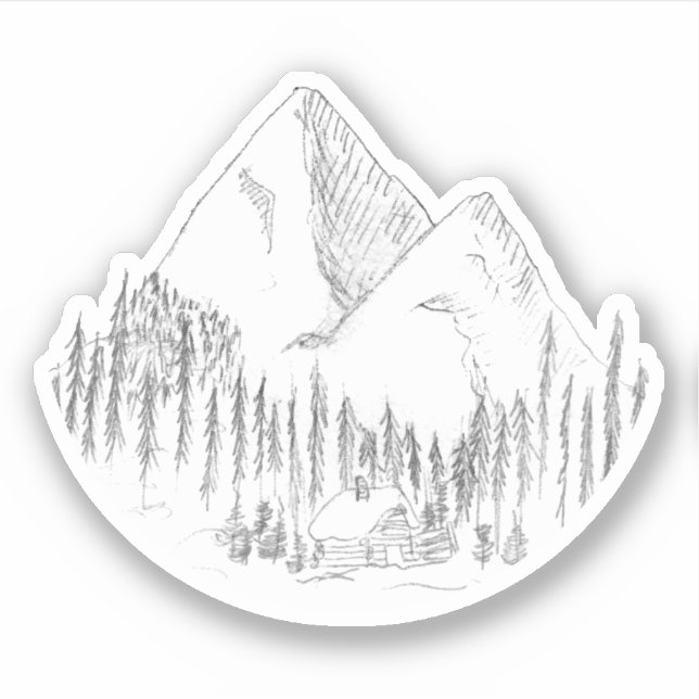 Skizze Wald und Gebirge Aufkleber (Vorderseite)