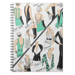Skizzen der französischen Couture Fashion von 1931 Notizblock