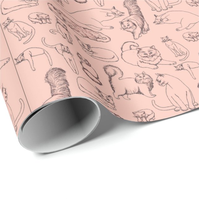 Skizzen des Katzen-rosa Packpapiers Geschenkpapier (Rolleneckpunkt)