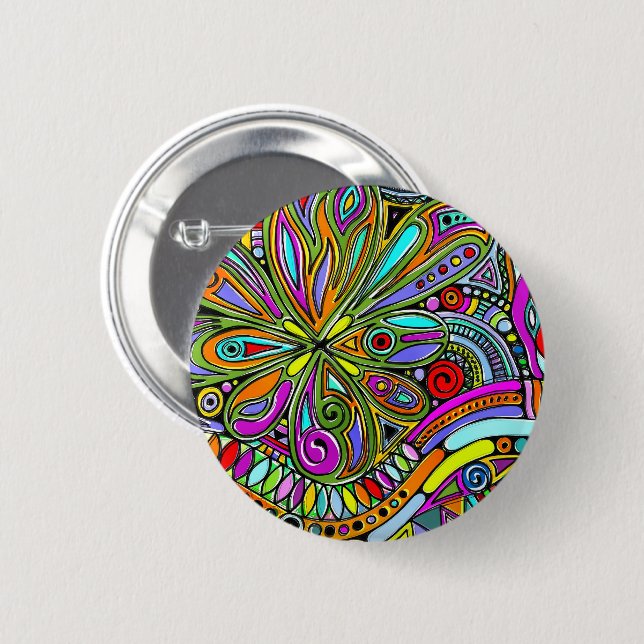 Skizzen Fantasy Art - Abstrakte Blume 1 Button (Vorne & Hinten)