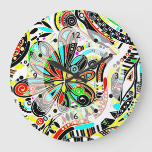 Skizzen Fantasy Art - Abstrakte Blume 3 Große Wanduhr