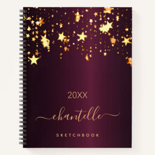 Skizzenbuch burgunderrote goldene Sterne Name Notizbuch