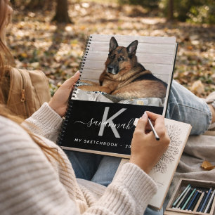 Skizzenbuch-Hund Haustier-Foto-Monogramm Notizbuch