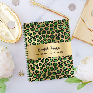 Skizzenbuch Leopard-Muster smaragdgrün Gold Notizbuch