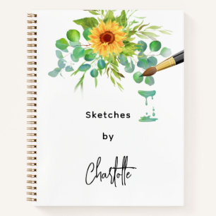 Skizzenbuch Sonnenblumen Eukalyptus Name Schrift Notizbuch