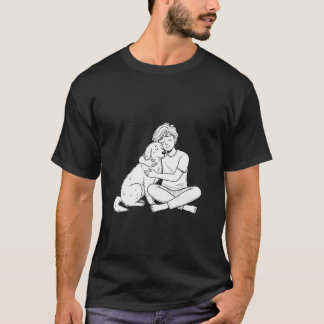 Skizzenhafte Gekritzel-Person umarmt Hund T-Shirt