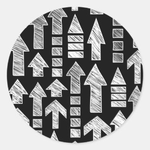 Skizzenhafte Pfeile schwarz-weiß Runder Aufkleber