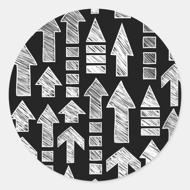 Skizzenhafte Pfeile schwarz-weiß Runder Aufkleber (Vorderseite)