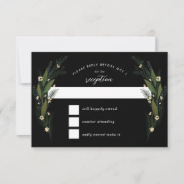 Skizzierte Blume Blätter Grüne Schwarze Hochzeit RSVP Karte