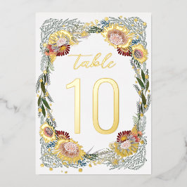 Skizzierte Blume Boho Gold Foil Tischnummern