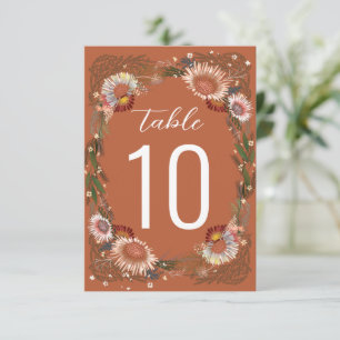 Skizzierte Blume Boho Terracotta Tischnummer