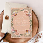 Skizzierte Blume Einzigartige Taupe Hochzeit Einla<br><div class="desc">Ein einzigartiger Blick auf Blumenkranz mit Touchs von Pfirsich und Maron über einen braunen Taupe Hintergrund (passen Sie die Hintergrundfarbe an jede Ihrer Wahl an); Originalbild von Becky Nimoy.</div>