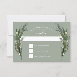Skizzierte Blumen Blätter Grünzeug Salbei Hochzeit RSVP Karte