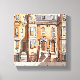 Skizzierte Brownstones   Boston Street Painting Leinwanddruck