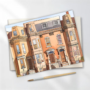 Skizzierte Brownstones   Boston Street Painting Postkarte