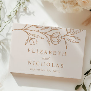Skizzierte Florale Mandel und Kupfer Foto Hochzeit Gästebuch