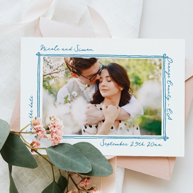 Skizzierte Rahmen Whimsical Hand Drawn Foto Hochze Save The Date (Von Creator hochgeladen)