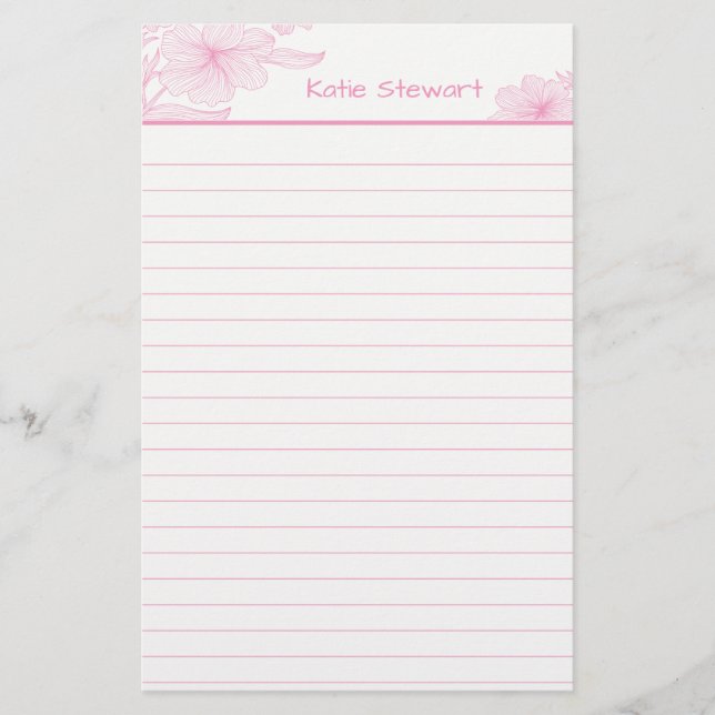 Skizzierte, rosa Blume 5,5 Zoll x 8,5 Zoll Papier (Vorderseite)