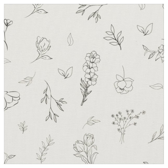 Skizzierte Wildblumen auf Beige Stoff (Nahaufnahme)