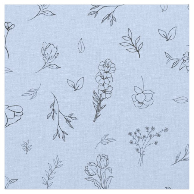 Skizzierte Wildblumen auf Hellblau Stoff (Nahaufnahme)