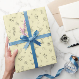 Skizzierte Wildblumen auf Hellgelb Geschenkpapier