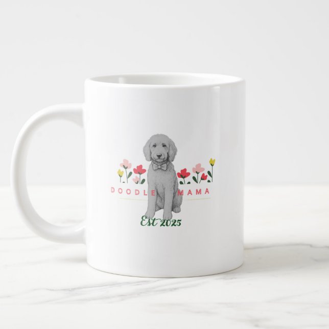 Skizzierter Doodle-Mug mit Blumen - Anpassbar Jumbo-Tasse (Links)