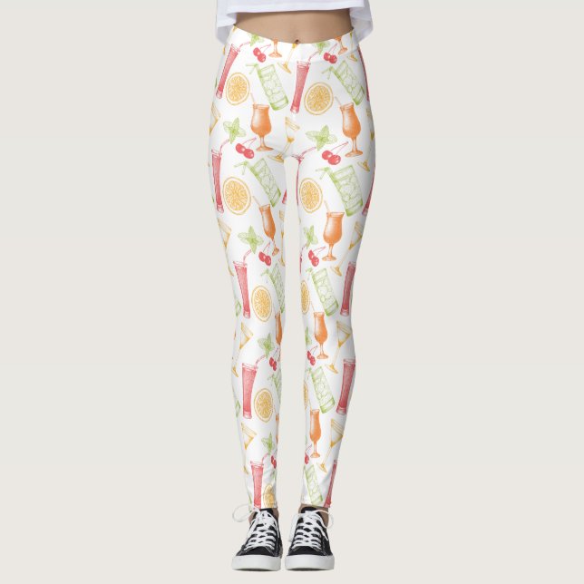 Skizziertes Cocktail-Muster Leggings (Vorderseite)