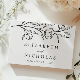 Skizziertes schwarzes Blumenfoto Hochzeit Gästebuch