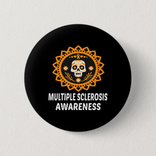 Sklerose Frau Orange Ribbon Skull Button