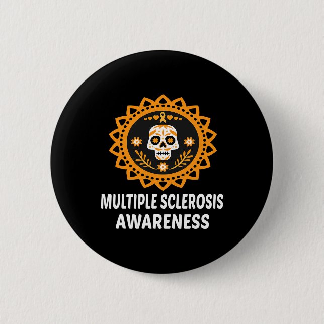 Sklerose Frau Orange Ribbon Skull Button (Vorderseite)
