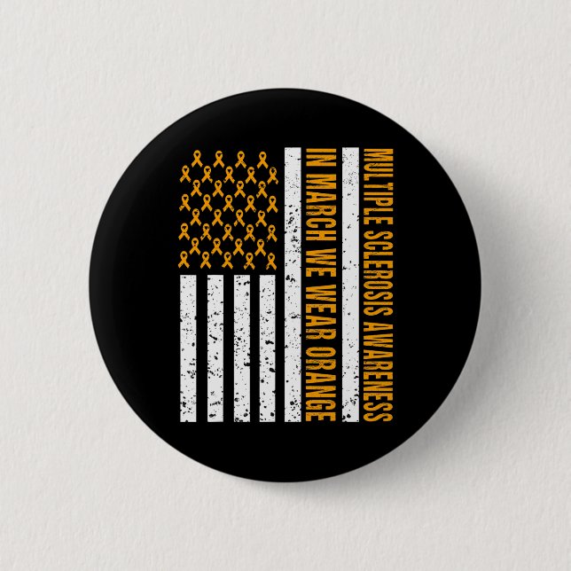 Sklerosis Awareness Frau Orange Ribbon US Flag Button (Vorderseite)