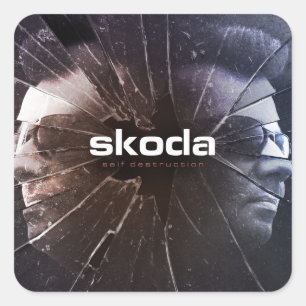 Skoda - Selbstzerstörung - Quadrat-Aufkleber Quadratischer Aufkleber